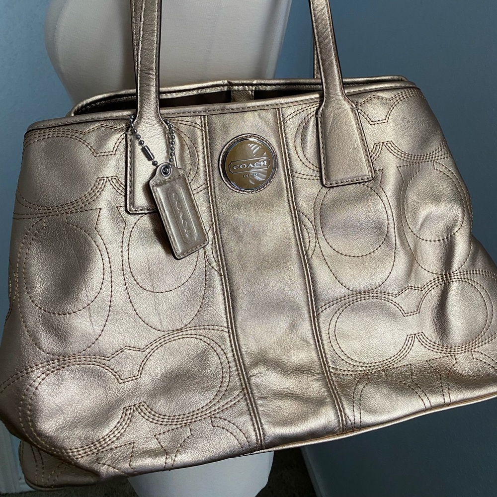Coach  Signature Stitch Gold Satchel Tote Purse